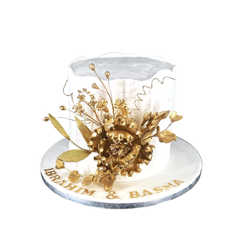 White and Gold Floral Embossed Cake