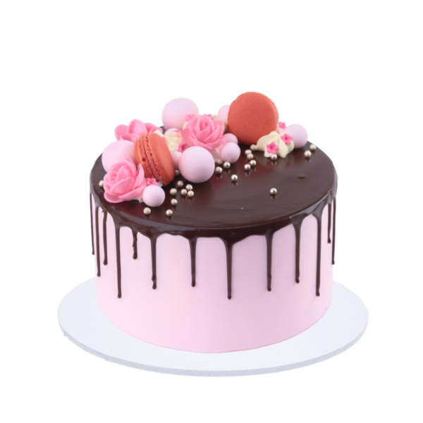 Pink chocolate drip cake deals