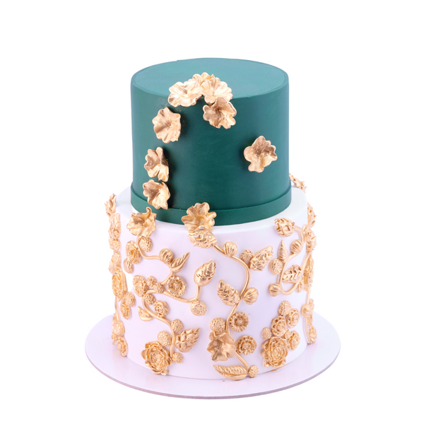 Green And Gold Flowers Wedding Cake Mister Baker