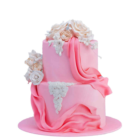 Pink Silk Wedding Cake