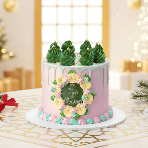 Pink Christmas Drip Cake | Christmas Cakes