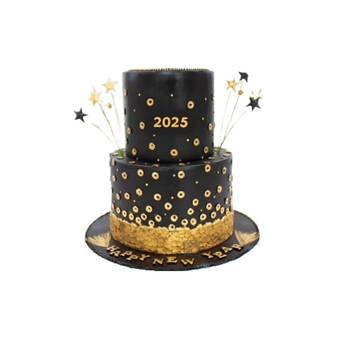 New Year Gold Sequins and Stars Cake