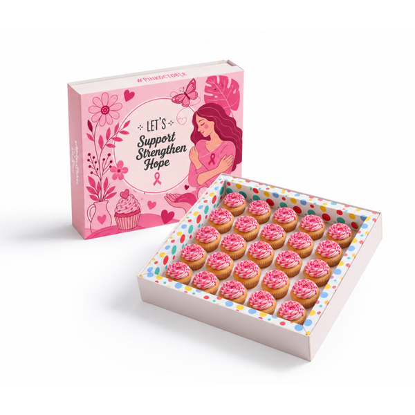 Bloom in Pink Mini Cupcakes 25 pcs and Flowers Bundle
