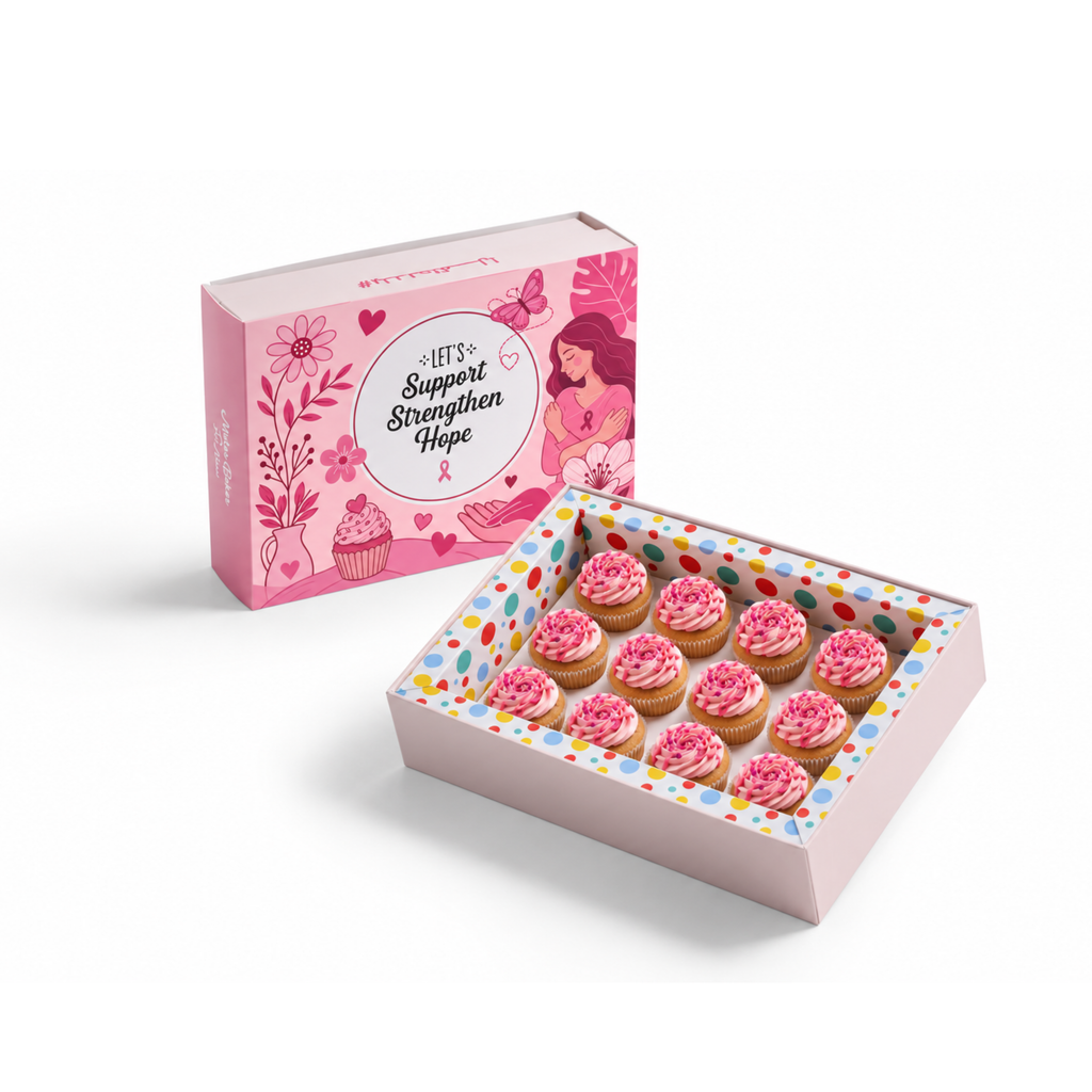 Bloom in Pink Mini Cupcakes 12 pcs and Flowers Bundle