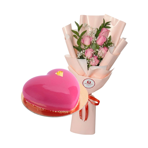 Pink Heart Mousse Bundle - 6pcs Pink Roses