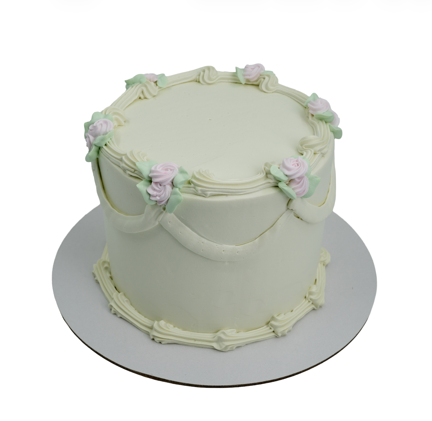White and Pink Rose Vintage Cake
