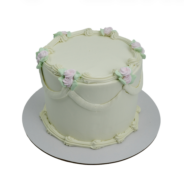 White and Pink Rose Vintage Cake