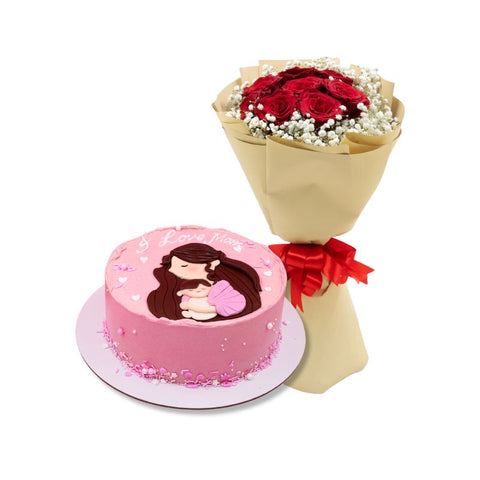 I love you Mom Cake + Red & White Charm Bouquet