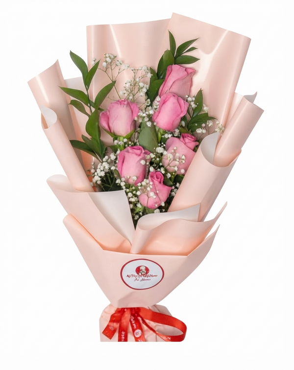Pink Rose Bouquet - 6 pc