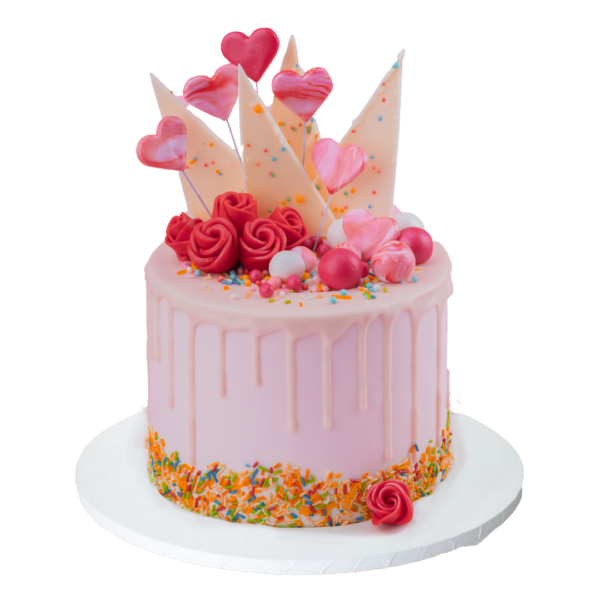 Pink hearts drip cake