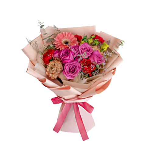 Gerbera Purple Rose and Red Carnation Bouquet