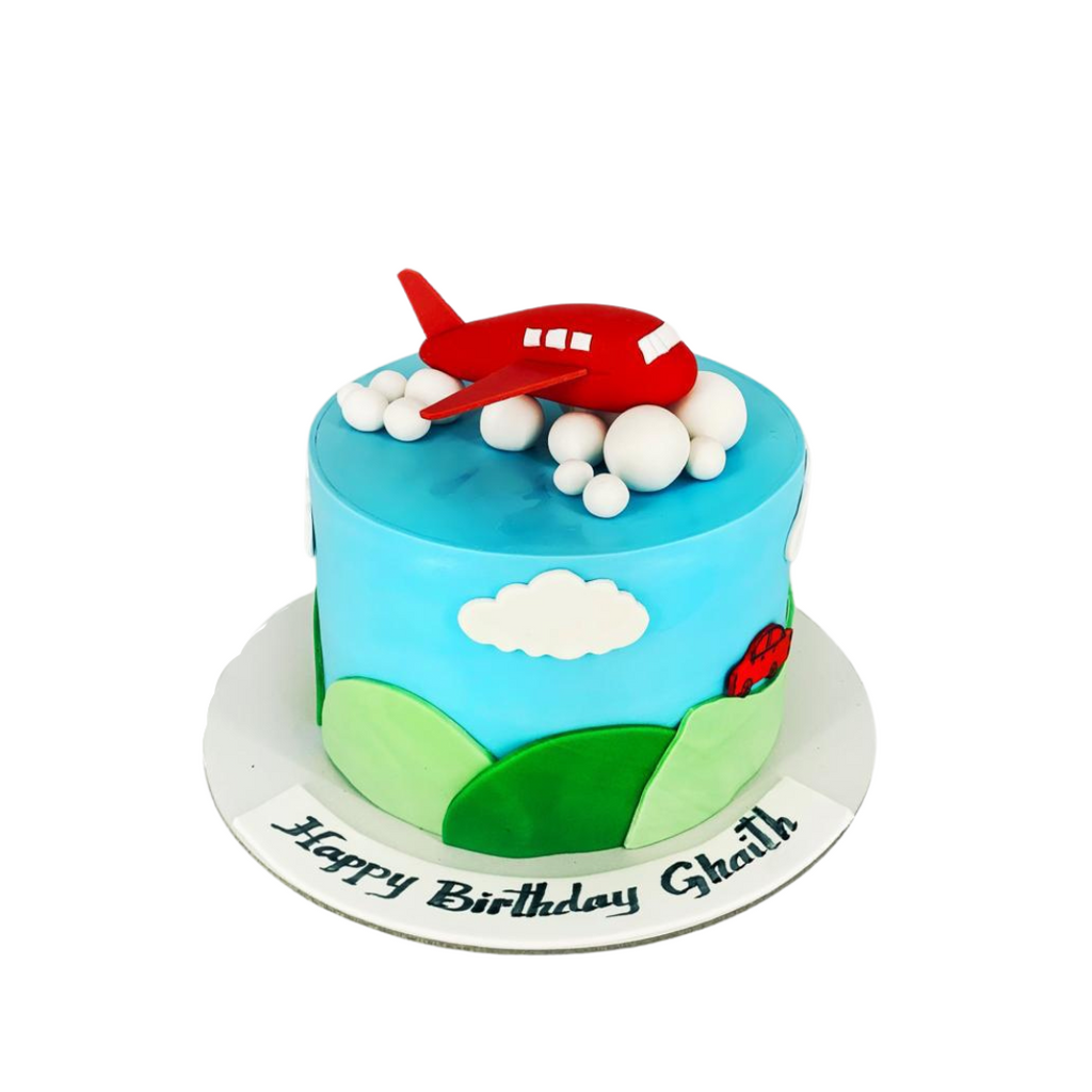 Pilot Themed Cake With Airplane And Clouds