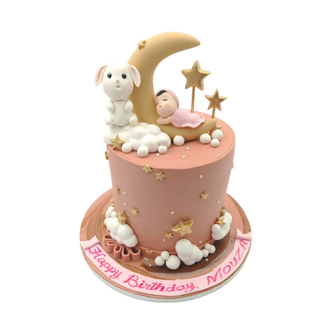 Bunny and Moon Baby Cake