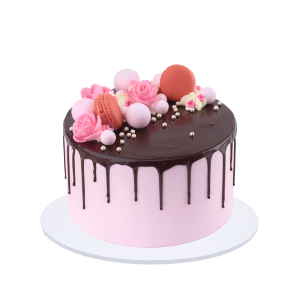 Pink chocolate drip cake