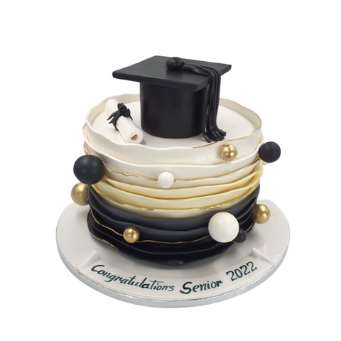 Graduation Black Gold Splatter Cake - Three Brothers Bakery