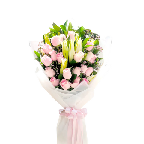 White Lilies and Pink Roses Bouquet