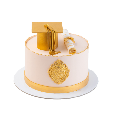 Pink with Golden Graduation Cap cake