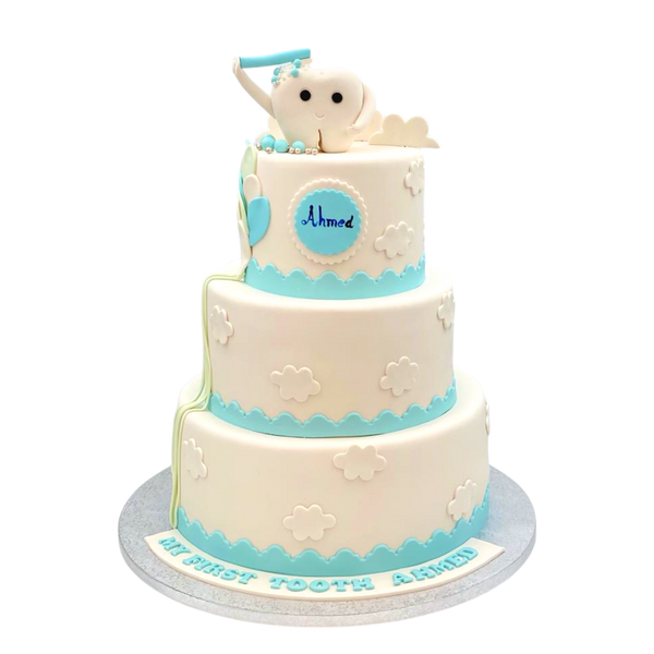 Blue Sky First Tooth Cake