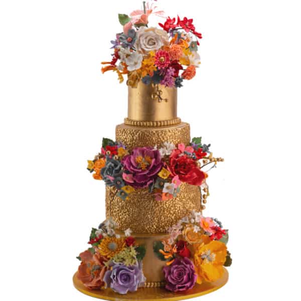 Golden Floral Wedding Cake