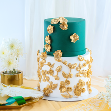 Green & Gold Flowers Wedding Cake