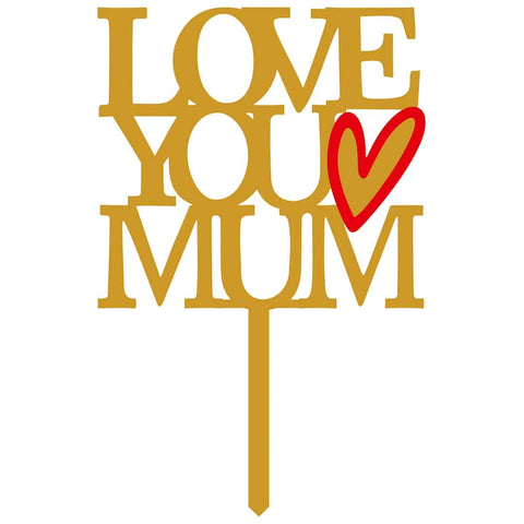 Love you Mom gold red heart topper