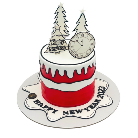 New year's Eve 2D Red Comic Cake