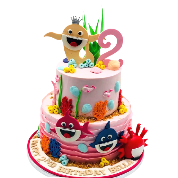 Pink Baby shark Multi-tier Cake