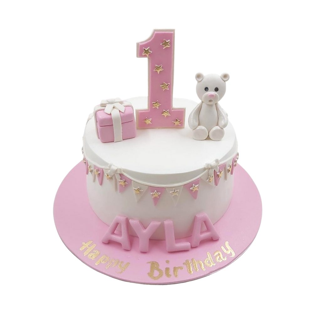 25 Cute Baby Girl First Birthday Cakes : Teddy Bear Hot Air Balloon Ombre  Pink Cake