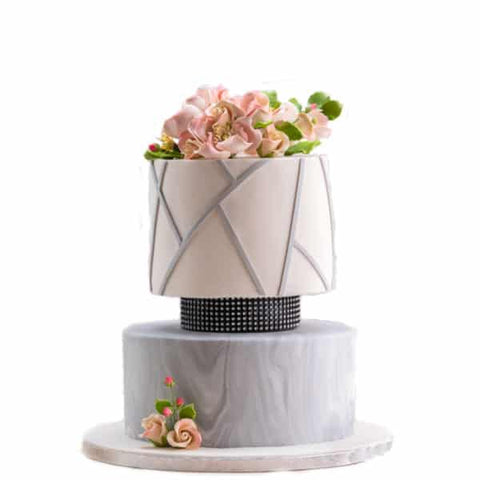 Peonies & Marble Wedding Cake