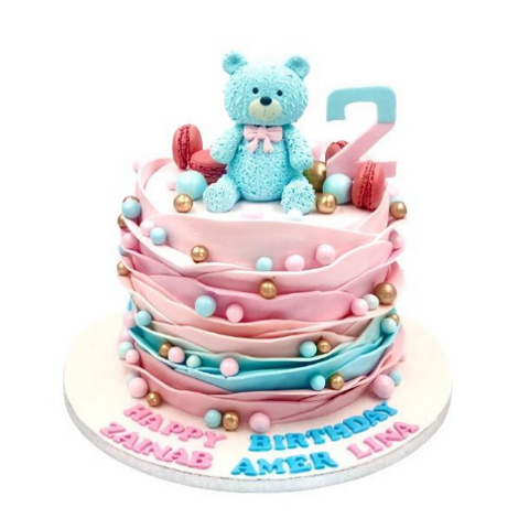 Pink And Blue Teddy Birthday Cake