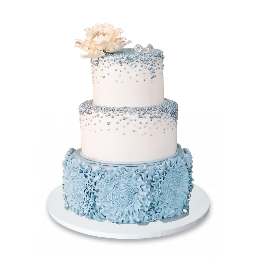 Blue and white wedding cakes deals