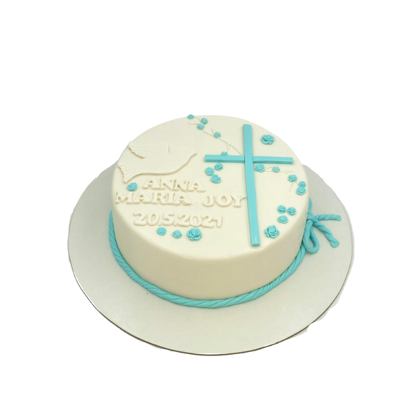White & Blue First Communion Cake