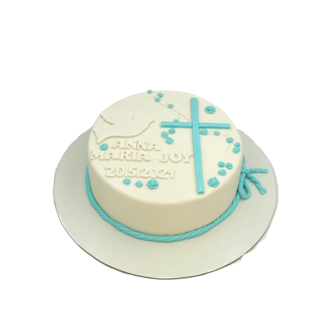 White & Blue First Communion Cake