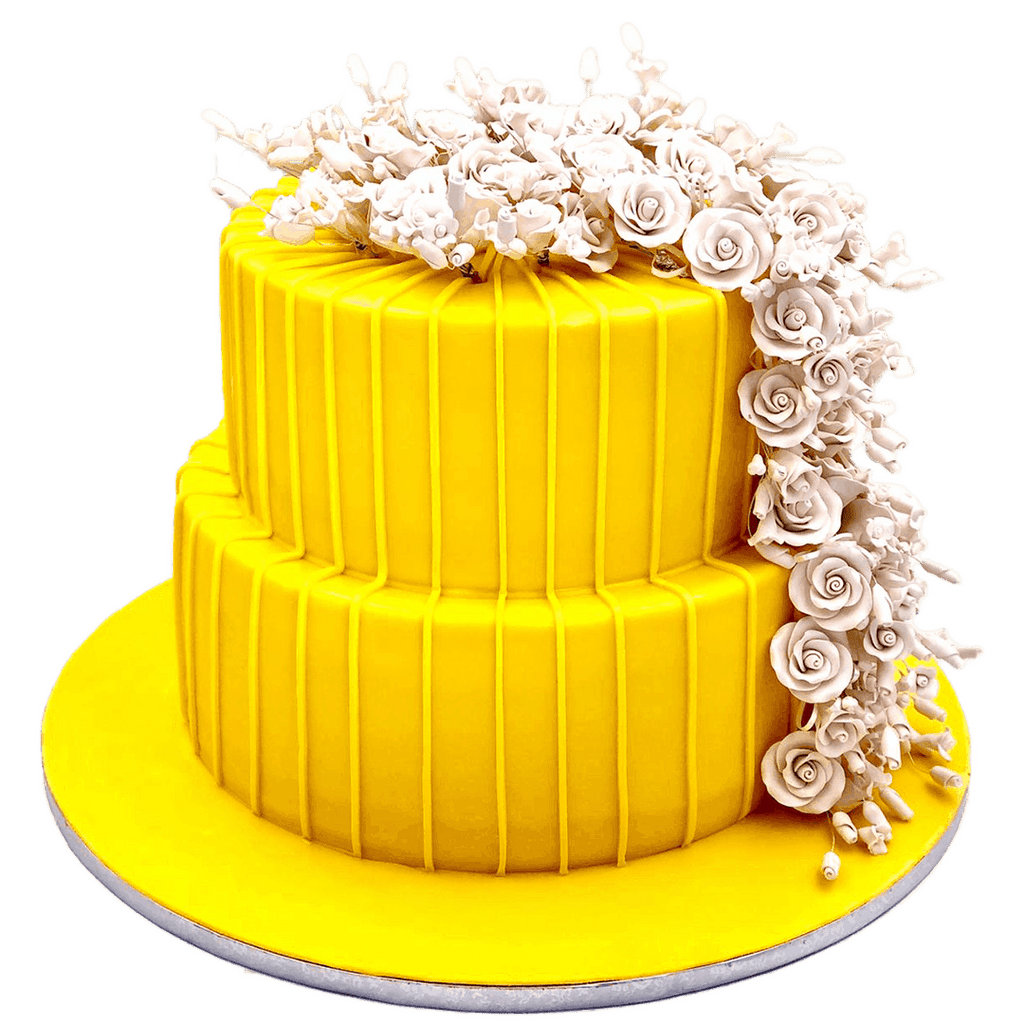 Yellow Cake with Cream Flowers Stock Photo  Image of food desert 48827670
