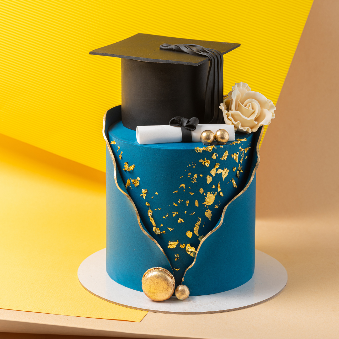 Blue & Gold Graduation Cake