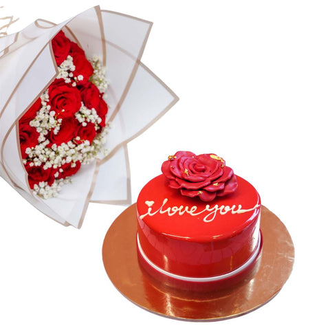 Red Rose Cake with Red Rose Bundle