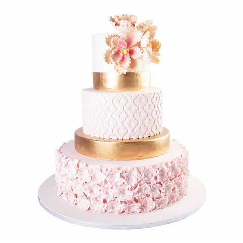 Pink And Gold Floral Wedding Cake